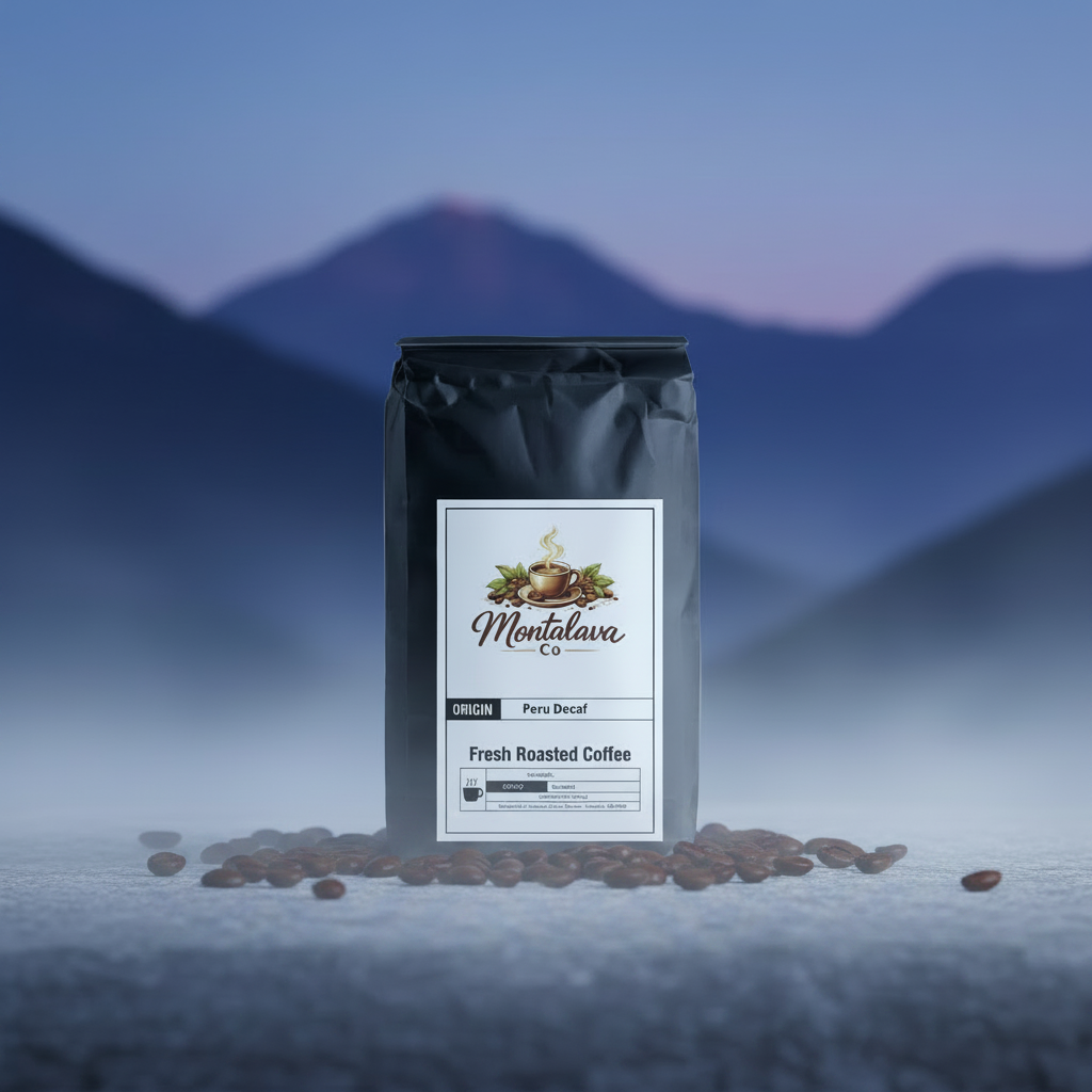 Black coffee bag with 'Twelve Nine Coffee' label on a white background
